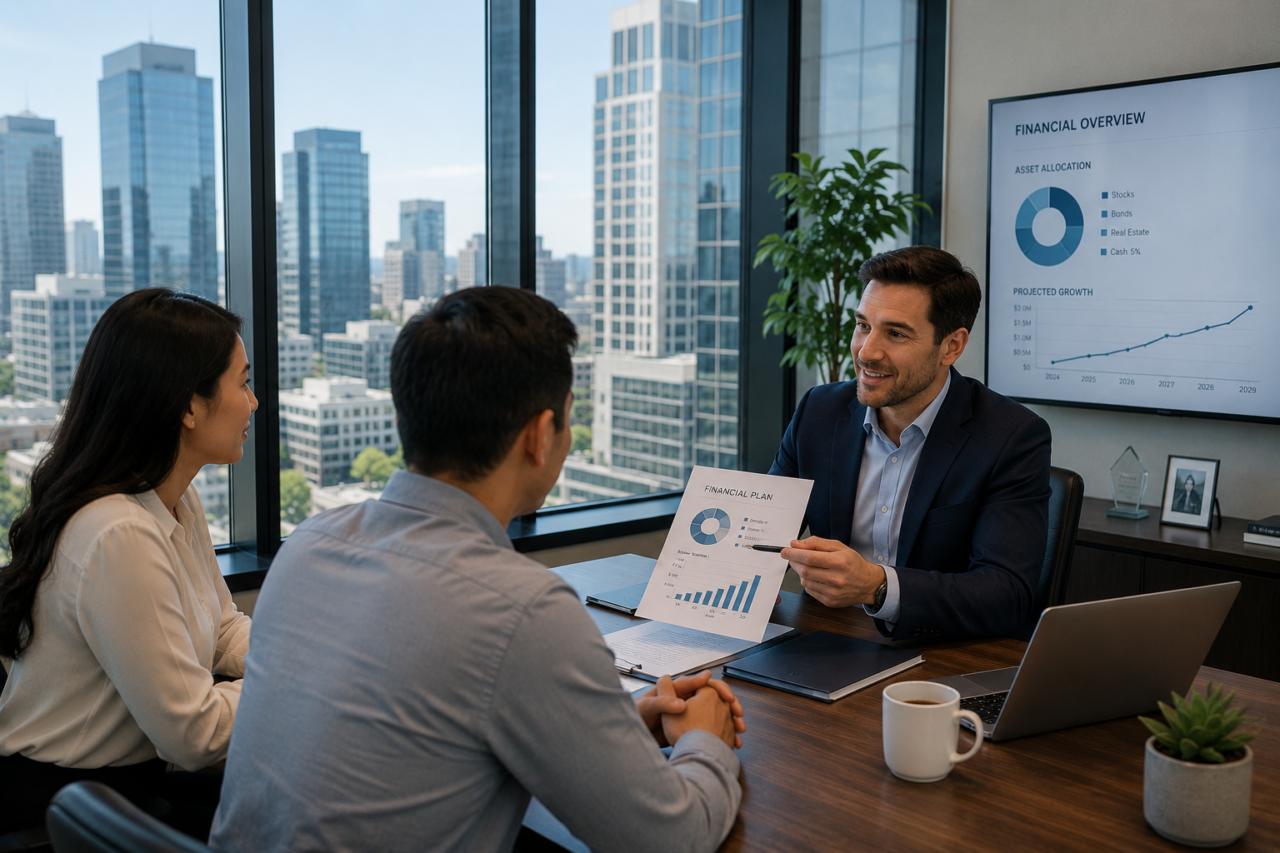 Advisors reviewing a plan with a client